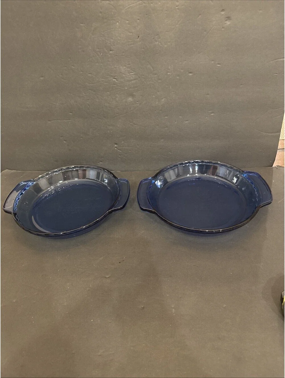 Pair Of Anchor Hocking Ovenware Cobalt Blue Glass Pie Plate 1 Qt. Baking Dishes